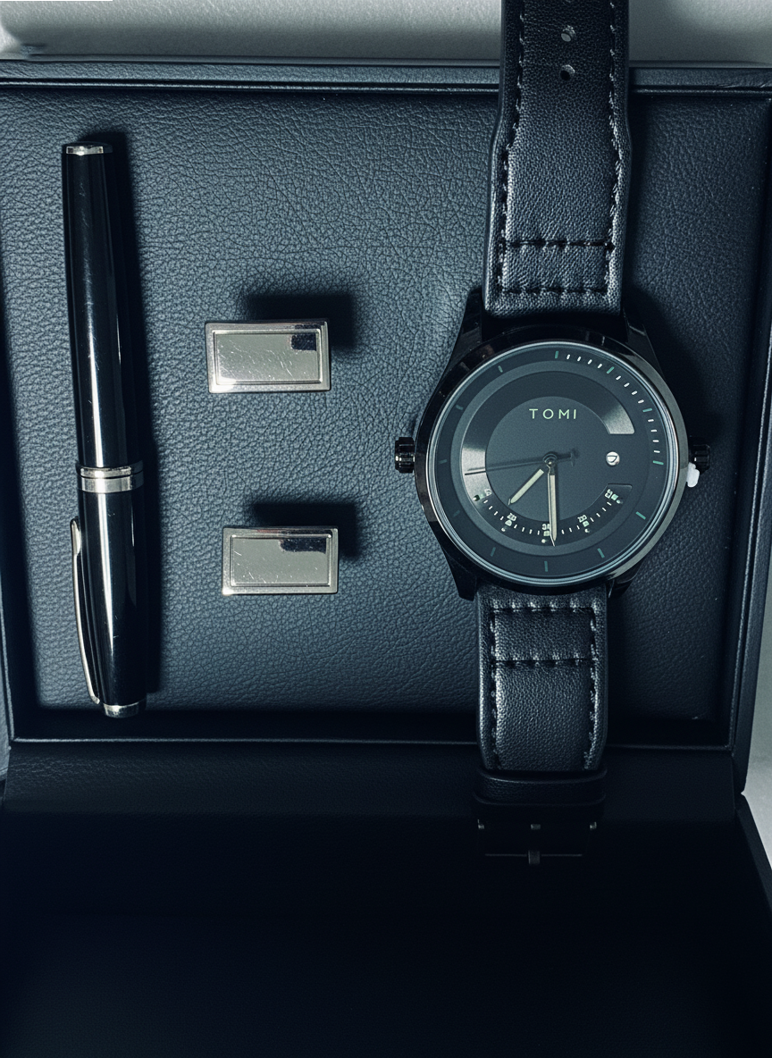 TOMI Modern Sport Watch with Leather Strap and Date Display – Timeless Aura Pakistan