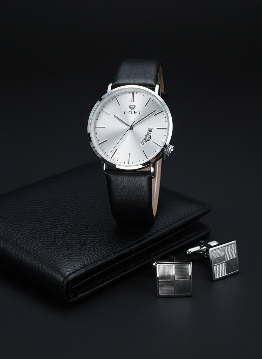 tomi essential round date display leather watch  pakistan