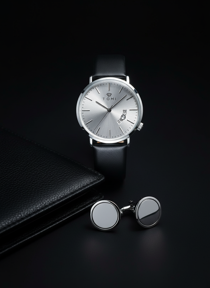 tomi essential round date display leather watch  pakistan