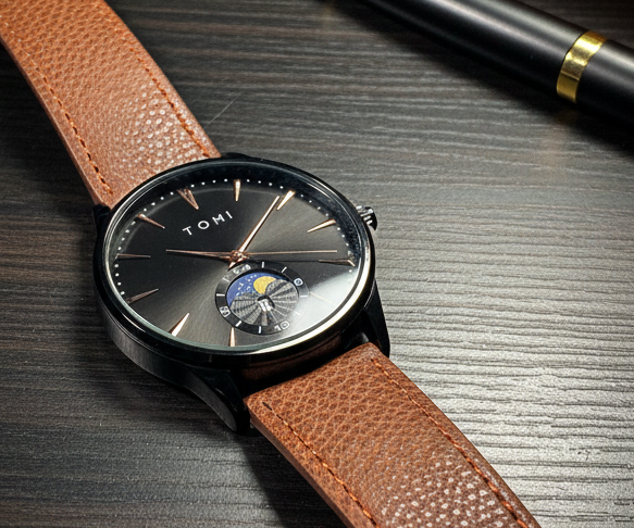 TOMI Magnet Classic – Moonphase Leather Watch