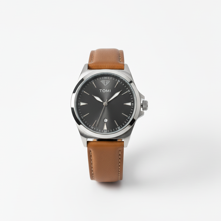 TOMI Everyday Classic Leather Watch with Gradient Dial and Date Display – Timeless Aura Pakistan