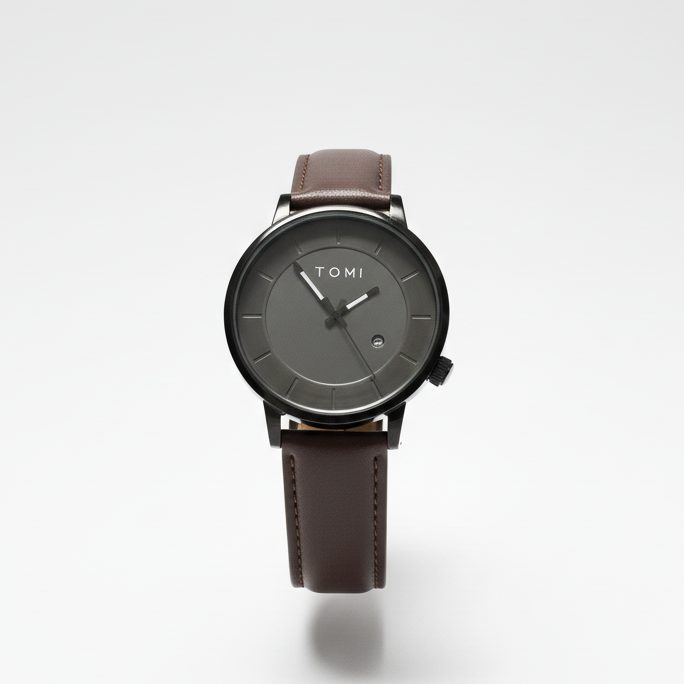 TOMI Classic Matte Watch with Leather Strap and Date Display – Timeless Aura Pakistan