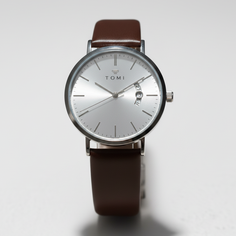 tomi essential round date display leather watch  pakistan