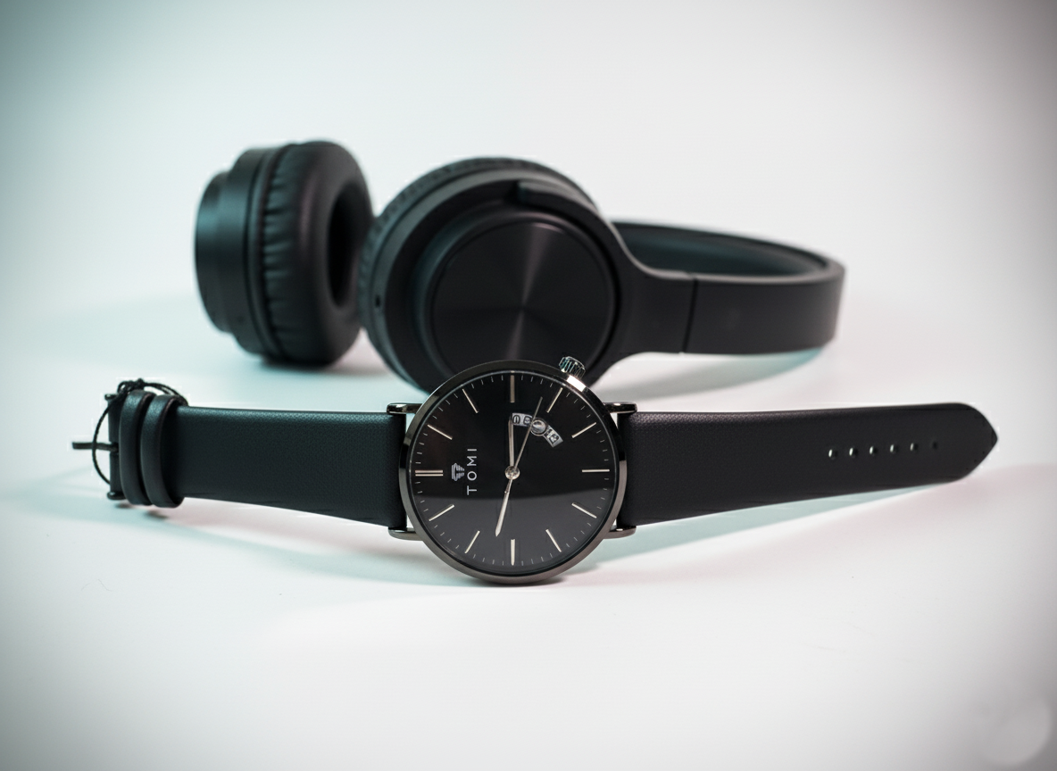 tomi essential round date display leather watch  pakistan