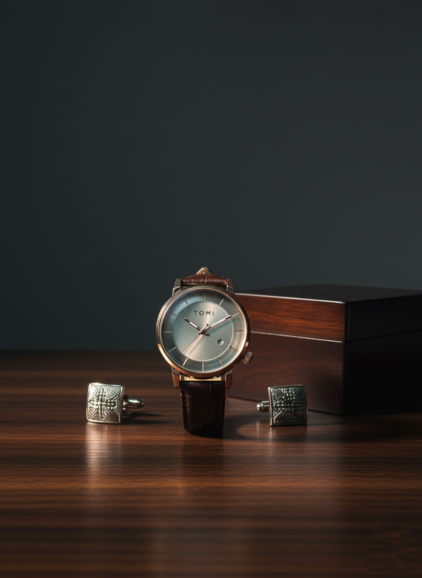 TOMI Classic Matte Watch with Leather Strap and Date Display – Timeless Aura Pakistan