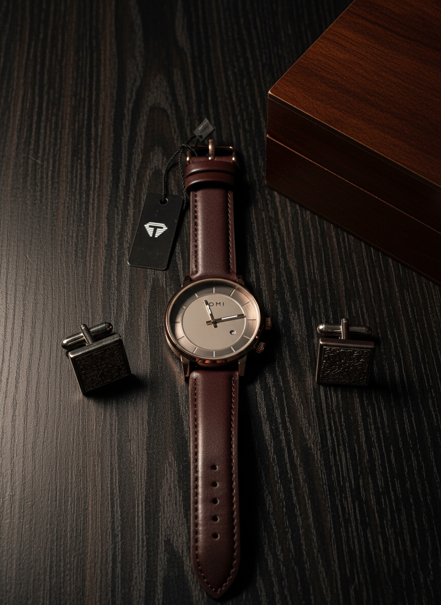 TOMI Classic Matte Watch with Leather Strap and Date Display – Timeless Aura Pakistan