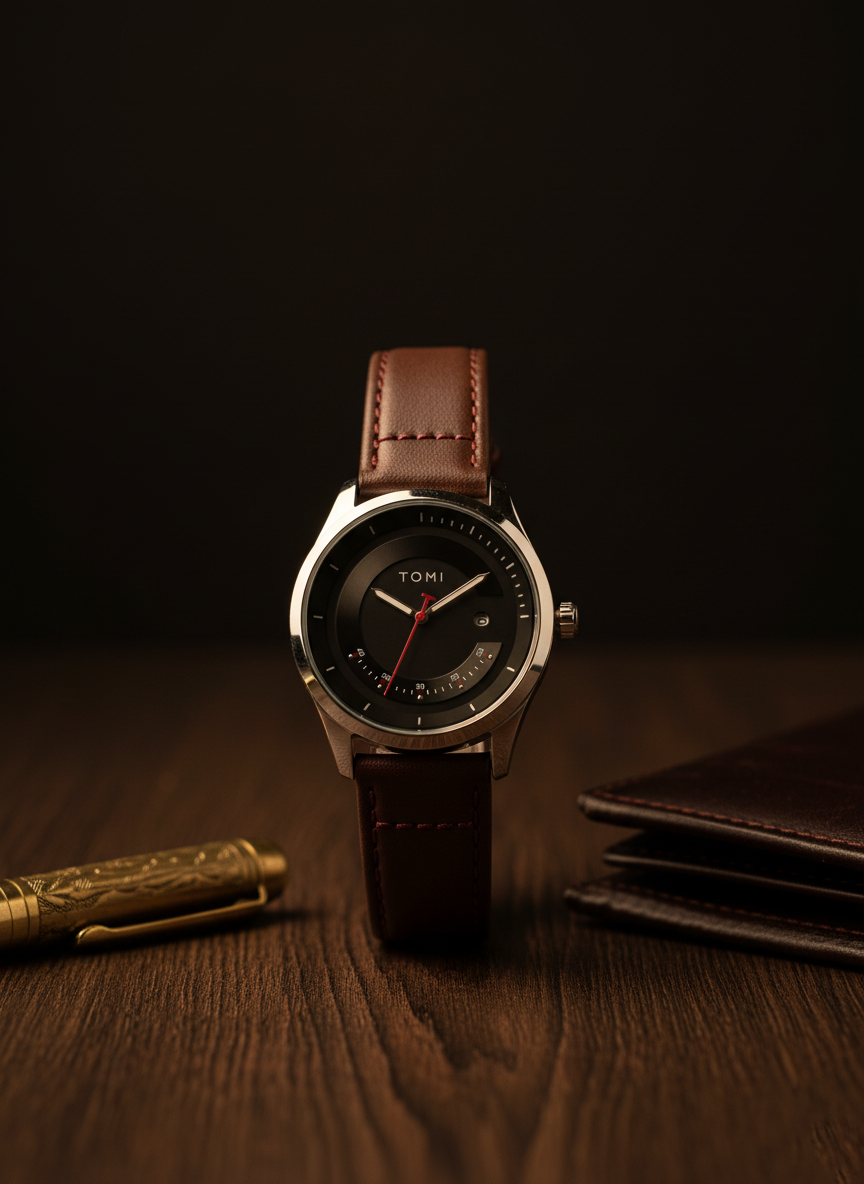 TOMI Modern Sport Watch with Leather Strap and Date Display – Timeless Aura Pakistan