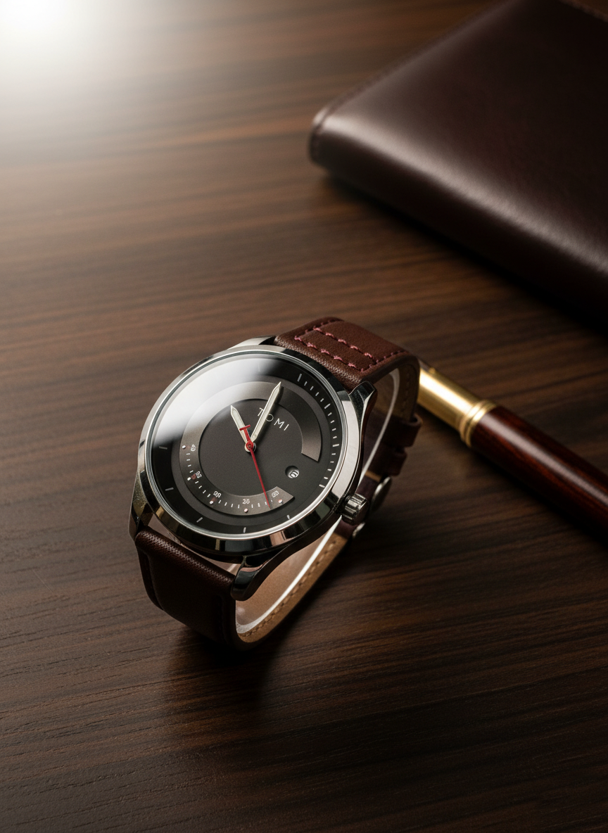 TOMI Modern Sport Watch with Leather Strap and Date Display – Timeless Aura Pakistan