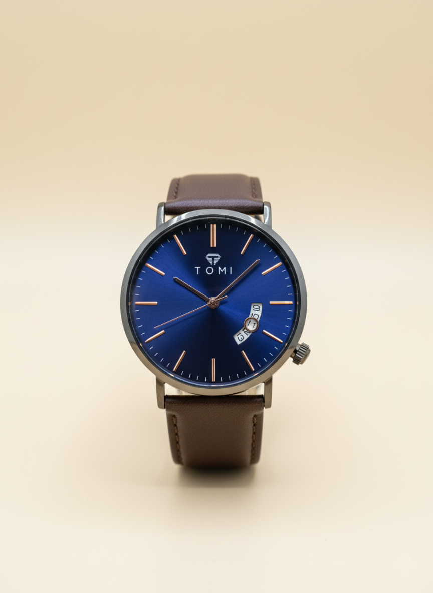 tomi essential round date display leather watch  pakistan