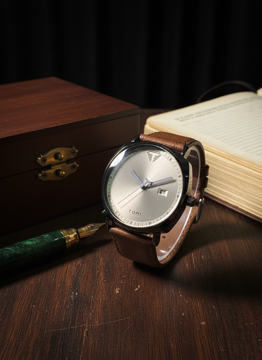 tomi date classic minimalist leather watch tla pakistan