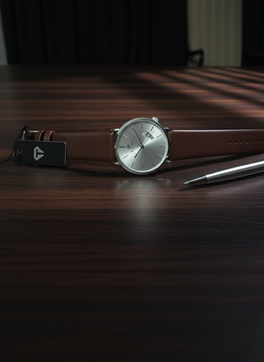 tomi essential round date display leather watch  pakistan